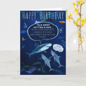 Funny Mans Shark Birthday Aging Humor Blue Kaart (Gele Bloem)