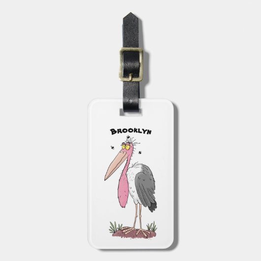 Funny marabou stork cartoon bagagelabel (Voorkant verticaal)