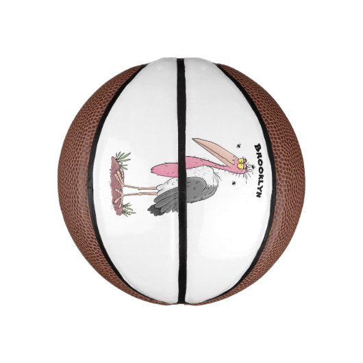 Funny marabou stork cartoon basketbal (Verticaal)