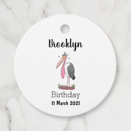 Funny marabou stork cartoon bedankjes labels (Voorkant)