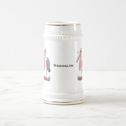 Funny marabou stork cartoon bierpul (Center)