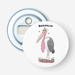 Funny marabou stork cartoon button flesopener
