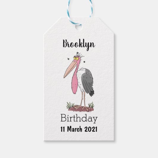 Funny marabou stork cartoon cadeaulabel (Voorkant)