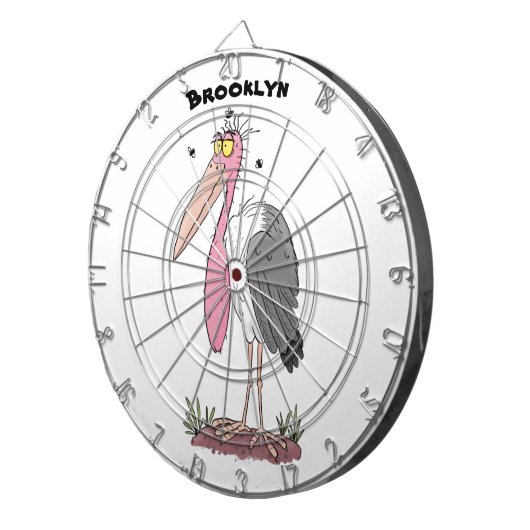 Funny marabou stork cartoon dartbord (Voorkant Rechts)