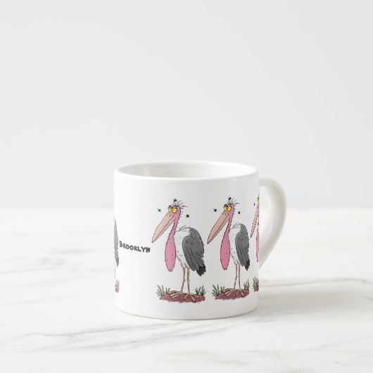 Funny marabou stork cartoon espresso kop (Voorkant rechts)