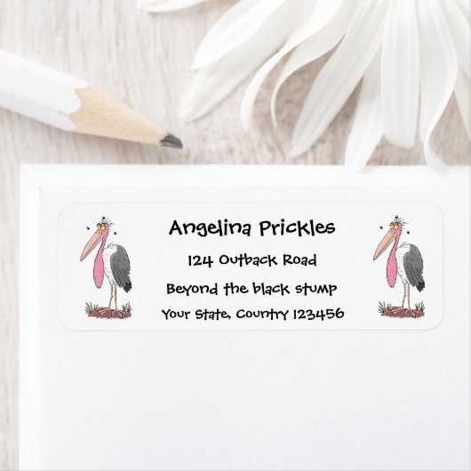 Funny marabou stork cartoon etiket (Insitu)