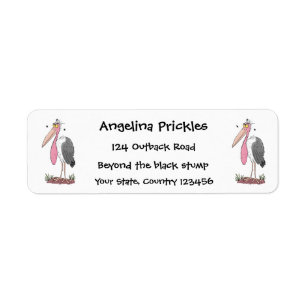 Funny marabou stork cartoon etiket