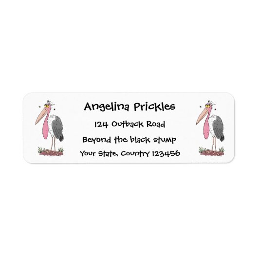 Funny marabou stork cartoon etiket (Voorkant)