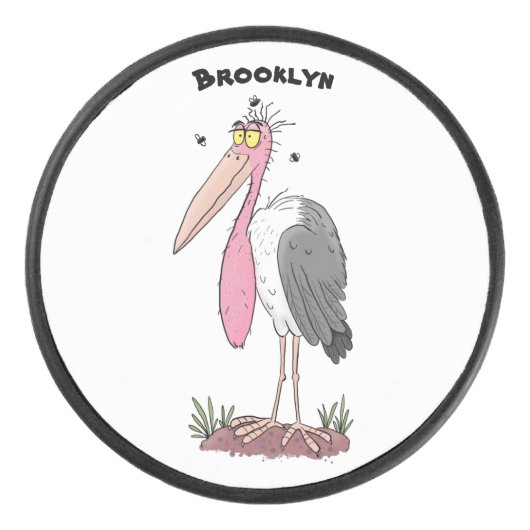 Funny marabou stork cartoon hockey puck (Voorkant)