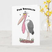 Funny marabou stork cartoon kaart (Gele Bloem)
