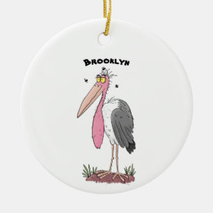 Funny marabou stork cartoon keramisch ornament