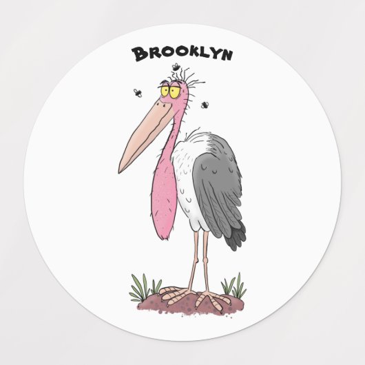 Funny marabou stork cartoon labels (Design 1)