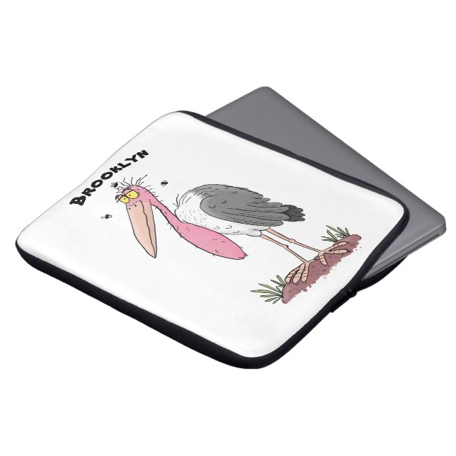 Funny marabou stork cartoon laptop sleeve (Voorkant top)