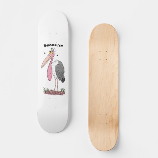 Funny marabou stork cartoon persoonlijk skateboard (Voorkant)