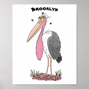 Funny marabou stork cartoon poster