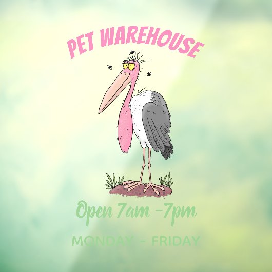 Funny marabou stork cartoon raamsticker (Vel 3)