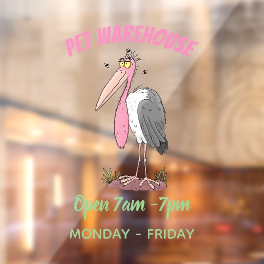 Funny marabou stork cartoon raamsticker (Vel 2)