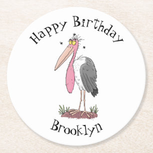 Funny marabou stork cartoon ronde kartonnen onderzetter