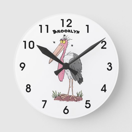 Funny marabou stork cartoon ronde klok (Voorkant)