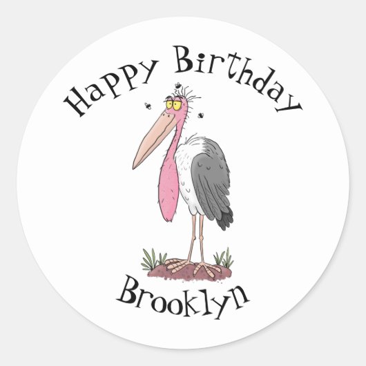 Funny marabou stork cartoon ronde sticker (Voorkant)