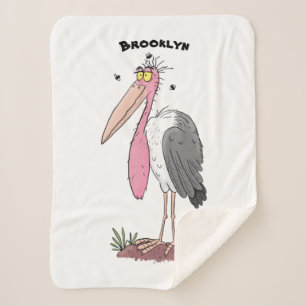 Funny marabou stork cartoon sherpa deken