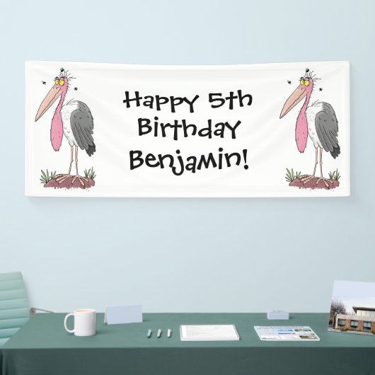 Funny marabou stork cartoon spandoek (Beurs)