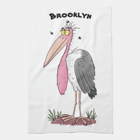 Funny marabou stork cartoon theedoek (Verticaal)