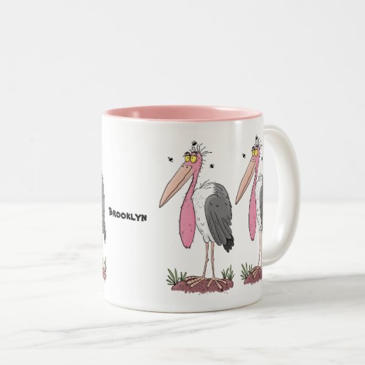 Funny marabou stork cartoon tweekleurige koffiemok (Voorkant rechts)