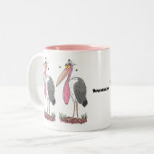 Funny marabou stork cartoon tweekleurige koffiemok (Voorkant links)