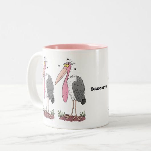 Funny marabou stork cartoon tweekleurige koffiemok (Voorkant links)