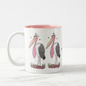 Funny marabou stork cartoon tweekleurige koffiemok (Links)