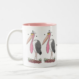 Funny marabou stork cartoon tweekleurige koffiemok