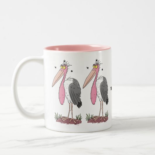 Funny marabou stork cartoon tweekleurige koffiemok (Links)