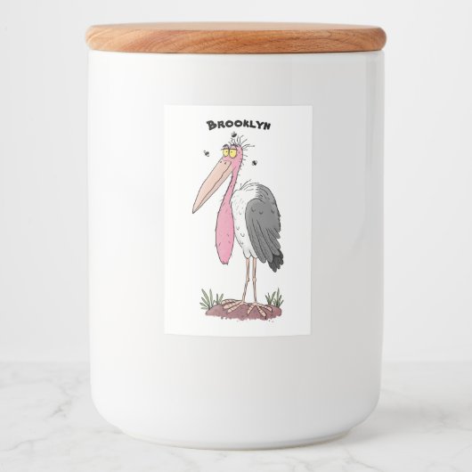 Funny marabou stork cartoon voedselcontainer etiket (Voorkant)