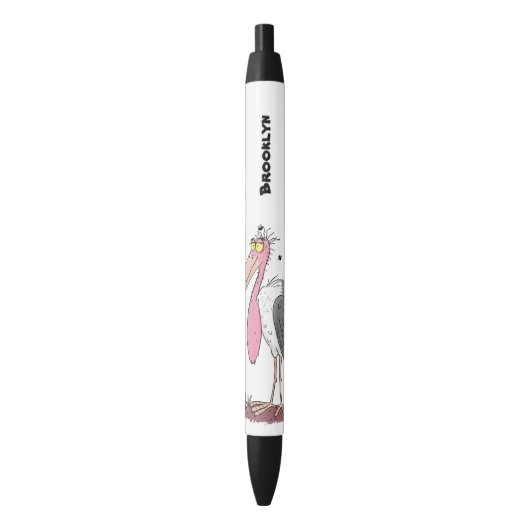 Funny marabou stork cartoon zwarte inkt pen (Voorkant Verticaal)