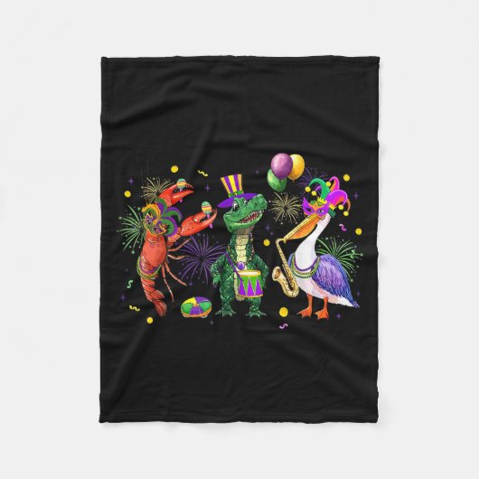 Funny Mardi Gras 2026 Crocodile Crawfish Pelican N Fleece Deken (Voorkant)