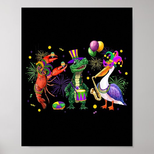 Funny Mardi Gras 2026 Crocodile Crawfish Pelican N Poster (Voorkant)