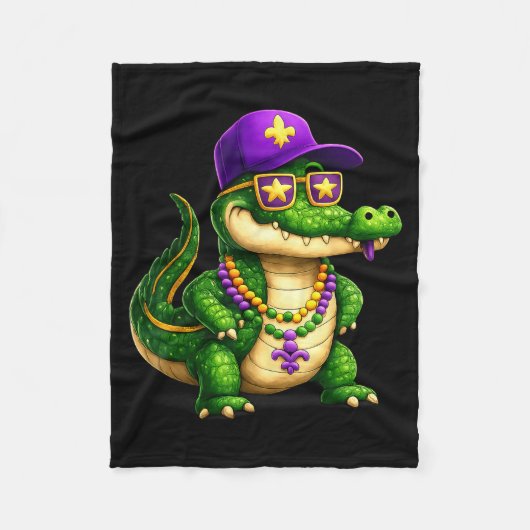 Funny Mardi Gras Alligator Beads Carnival Celebrat Fleece Deken (Voorkant)