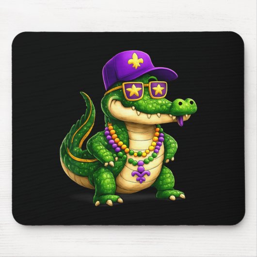 Funny Mardi Gras Alligator Beads Carnival Celebrat Muismat (Voorkant)