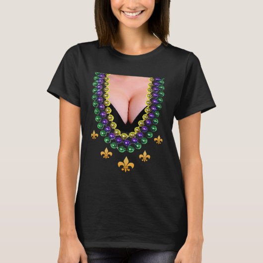Funny Mardi Gras Beads en Cleavage Costume shirt (Voorkant)