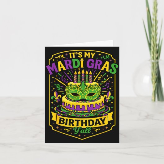 Funny Mardi Gras Birthday Y’all Cake Carnival Cele Kaart (Voorkant)