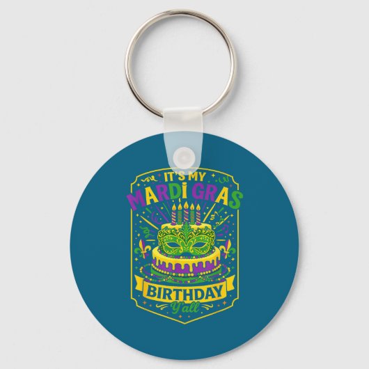 Funny Mardi Gras Birthday Y’all Cake Carnival Cele Sleutelhanger (Voorkant)