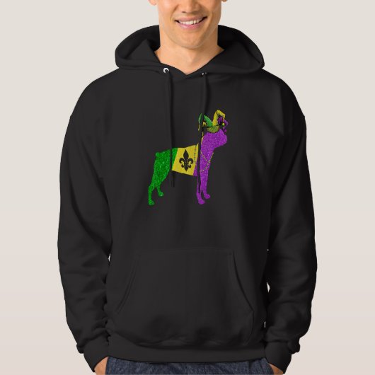 Funny Mardi Gras Boston Terrier Dog Mardi Gras Hat Hoodie (Voorkant)