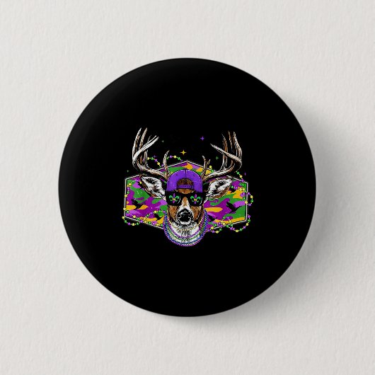 Funny Mardi Gras Buck Deer Hunting Boys Fat Tuesda Ronde Button 5,7 Cm (Voorkant)