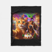 Funny Mardi Gras Cat Dachshund Selfie Squad  Fleece Deken (Voorkant)