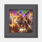 Funny Mardi Gras Cat Dachshund Selfie Squad  Magneet (Voorkant)