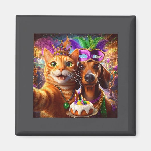 Funny Mardi Gras Cat Dachshund Selfie Squad  Magneet (Voorkant)