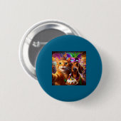 Funny Mardi Gras Cat Dachshund Selfie Squad  Ronde Button 5,7 Cm (Voorkant /achterkant)