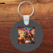 Funny Mardi Gras Cat Dachshund Selfie Squad  Sleutelhanger (Voorkant)