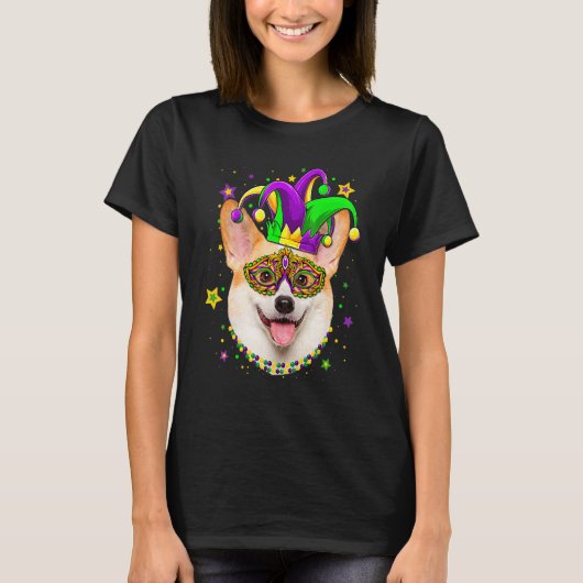 Funny Mardi Gras Corgi Dog geeft mardi Gras T-shirt (Voorkant)